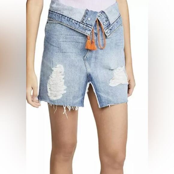 Hudson Women's Sloane Skirt Distressed In Light Blue Size 24 - Picture 4 of 15